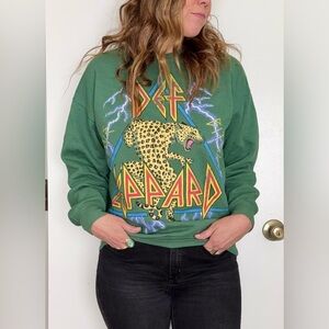 Green Def Leppard Graphic Sweatshirt with Leopard